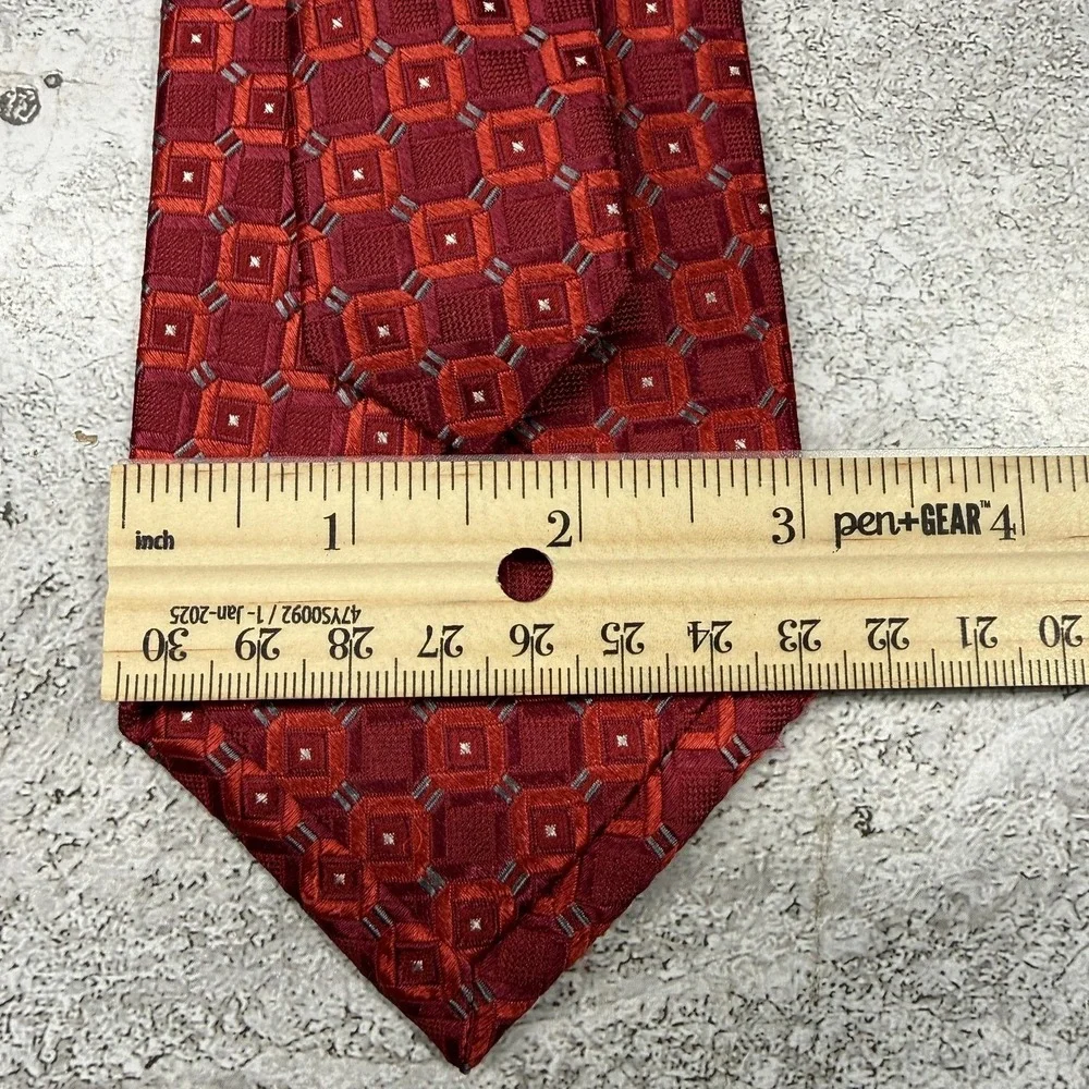 Pronto Uomo Silk Tie Mens One Size Red Geometric Woven Necktie‎ Dress Classic